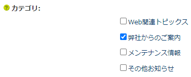 infoCMS9、「カテゴリ」の設定を確認した画像