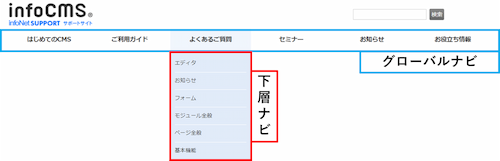 グローバルナビゲーションを選択した画像
