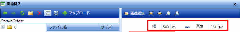 infoCMS9、「幅」と「高さ」の数値を入れた画像